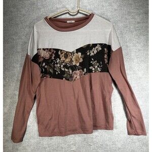 e.Luna Pullover Sweater Pink Floral Round Neck Oversized Women Small Granny Core